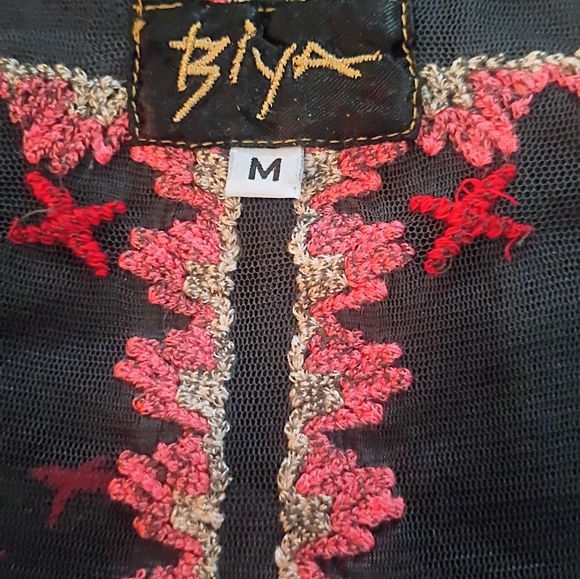 Biya By Johny Was  Red and Pink Embroidery Sheer Dress - Picture 3 of 6